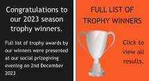 Congratulations to our 2023 season trophy winners. Full list of trophy awards by our winners were presented at our social prizegiving evening on 2nd December 2023 FULL LIST OF TROPHY WINNERS  Click to view all results.